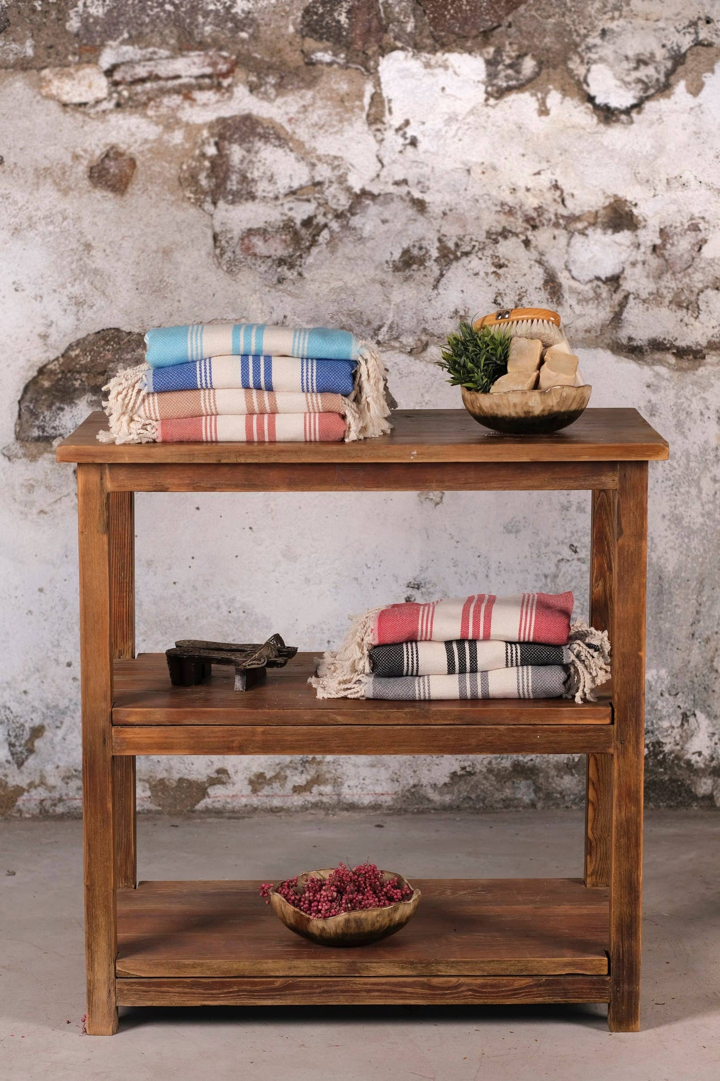 Striped Turkish Cotton Peshtemal Bath Beach Gym Spa Towel - Blue