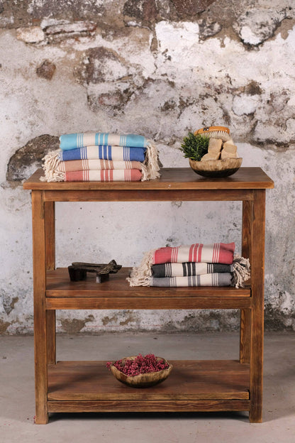 Striped Turkish Cotton Peshtemal Bath Beach Gym Spa Towel - Blue