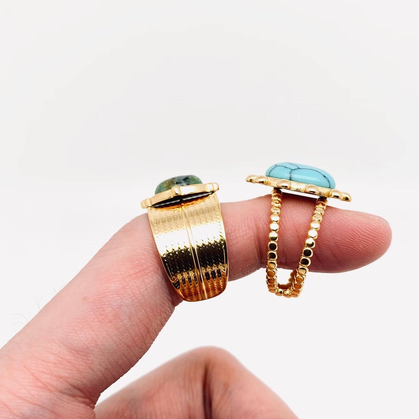Adjustable Green Natural Stone Ring