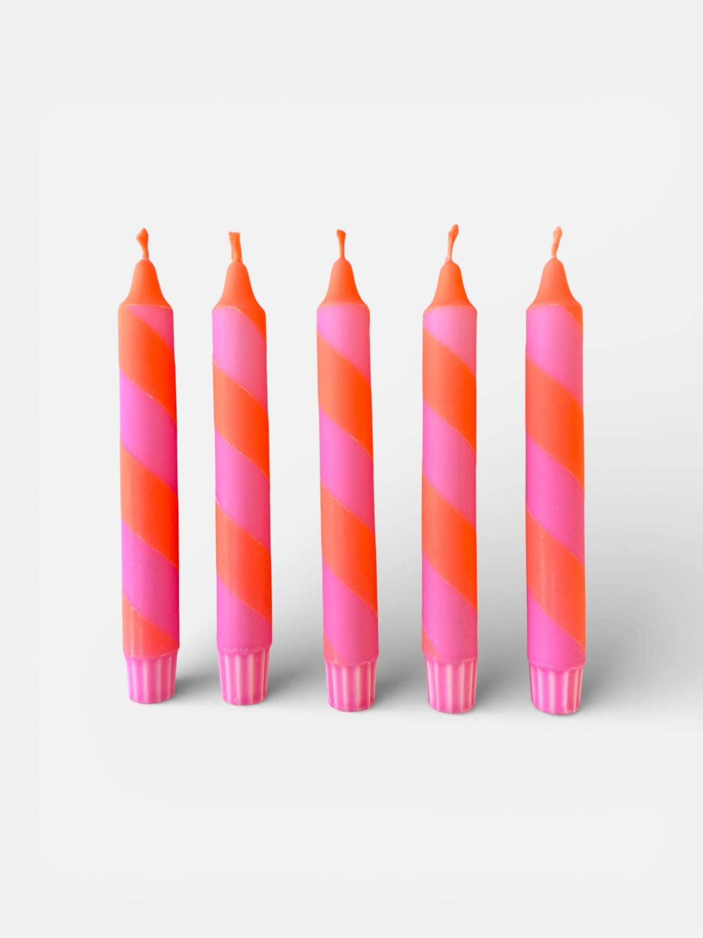 Neon Orange & Pink Spiral Twist Hand Dipped Dinner Candles 