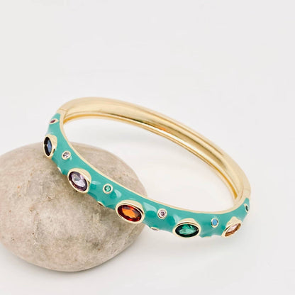 Green Inlaid Cubic Zirconia Enamel Bangle