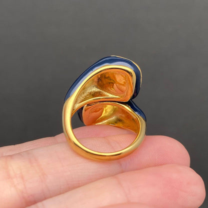 Cat's eye stone & Zircon Inlaid 18K Gold Plated SS Ring - FGS: 7