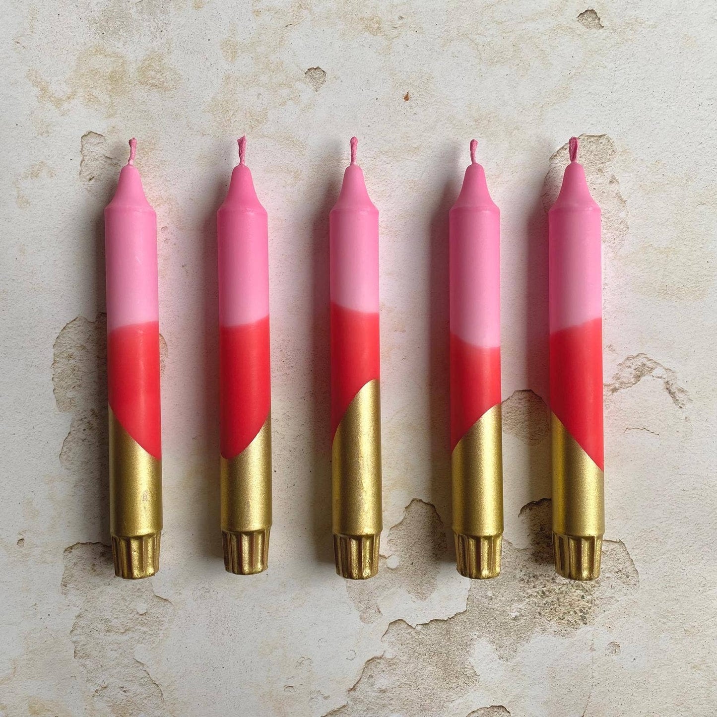 Hand Dipped Pink, Red & Gold Valentines Day Dinner Candles 