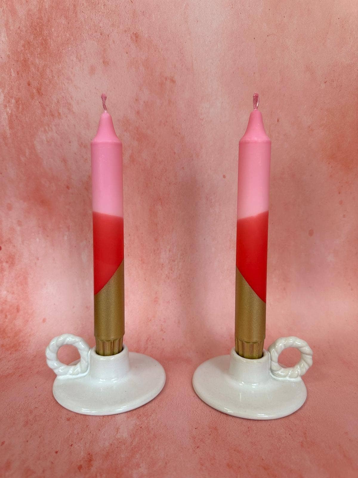 Hand Dipped Pink, Red & Gold Valentines Day Dinner Candles 