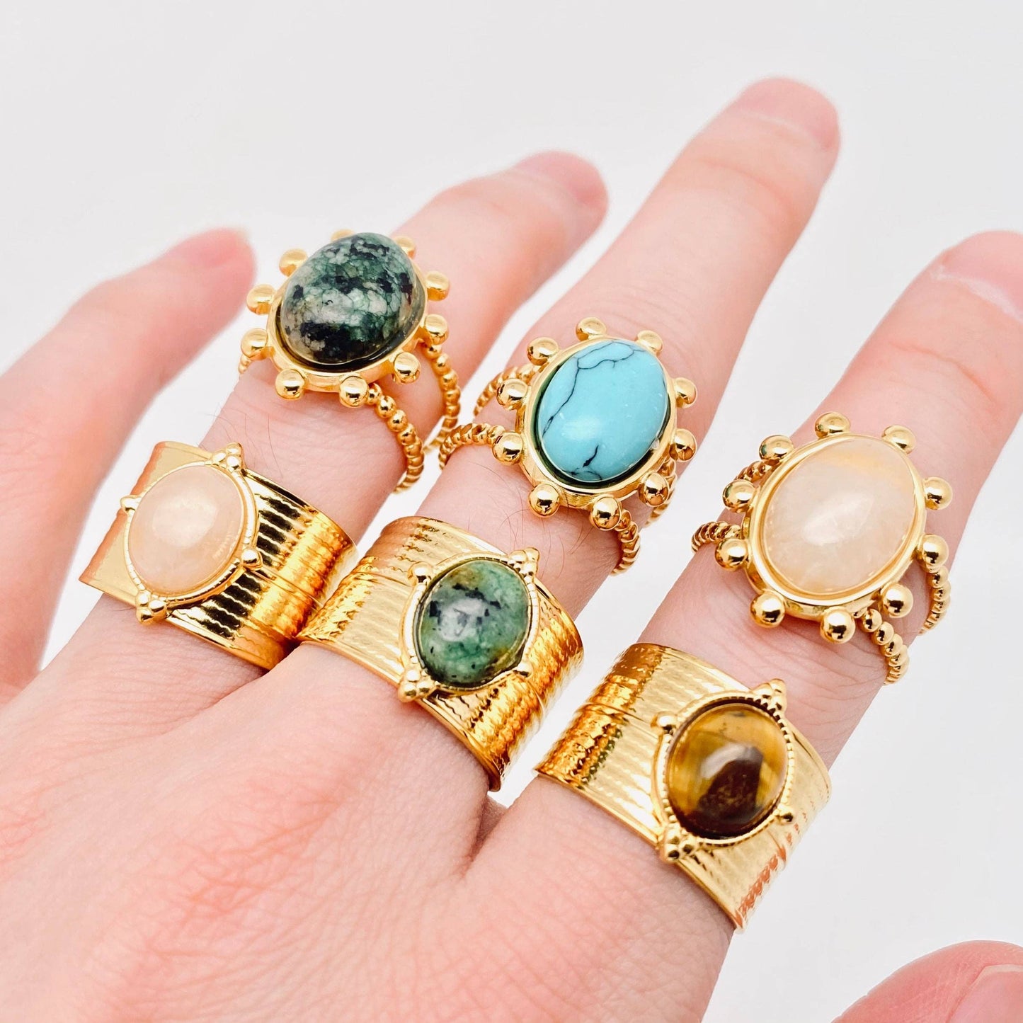 Adjustable Green Natural Stone Ring