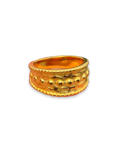 Gold Wave & Dot Pattern Ring