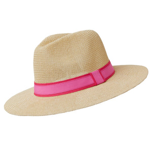 Panama Hat - Natural with Coral/Pink Band
