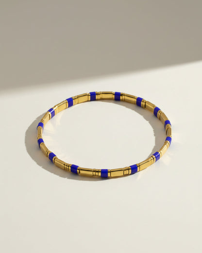 Blue  Hematite & Glass Beaded Elastic Bracelet