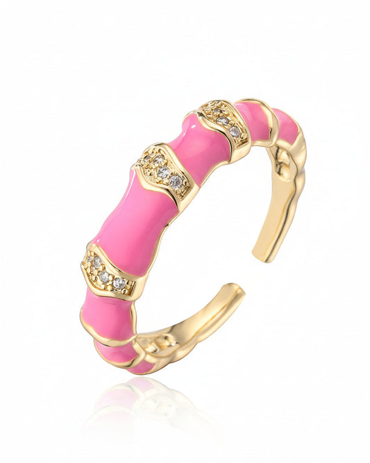 Pink Adjustable Inlaid Cubic Zirconia Enamel Ring