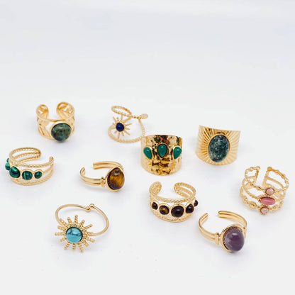 18K Gold-plated Adjustable Ring with pale green stone