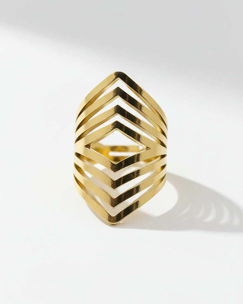 Geometric Hollow Ring - Gold