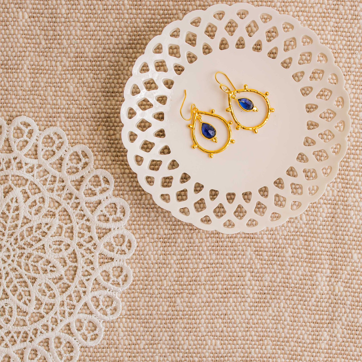 Iolite Hoop Studded Earrings