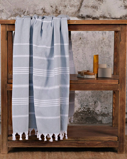 Turkish Cotton Towel - Green and White Stripe