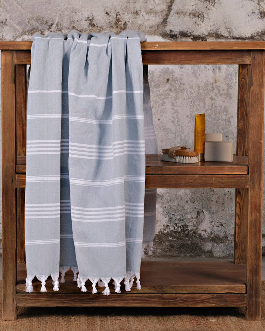 Turkish Cotton Towel - Green and White Stripe