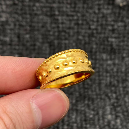 Gold Wave & Dot Pattern Ring