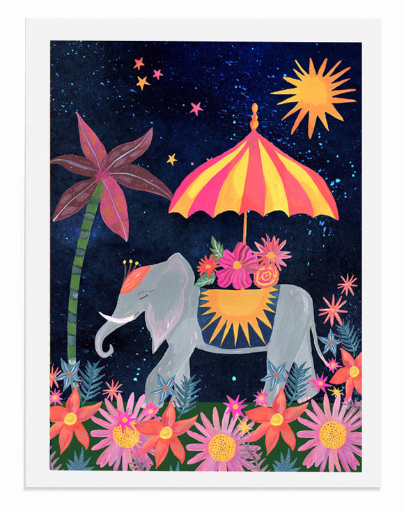 Elephant Midnight in Bloom - A3 Print