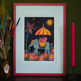 Elephant Midnight in Bloom - A3 Print