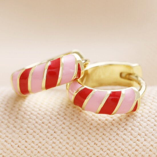 Red and Pink striped Enamel Hoops