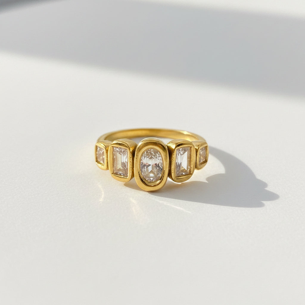 5 Stone Zircon and Gold Ring