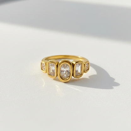 5 Stone Zircon and Gold Ring