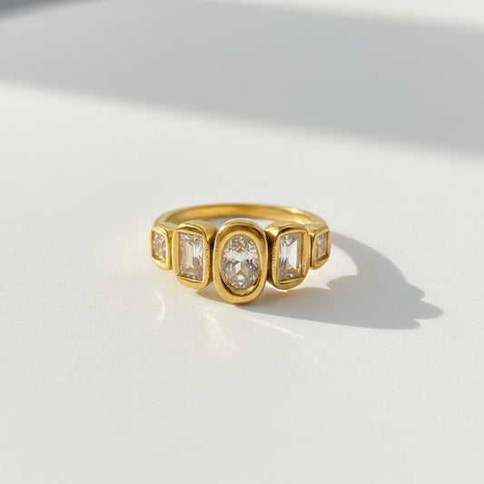 5 Stone Zircon and Gold Ring