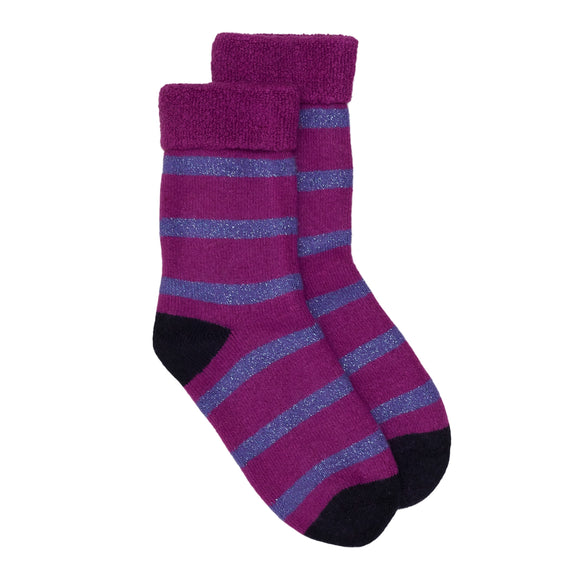 Slipper Socks - Purple/Navy Glitter Stripe