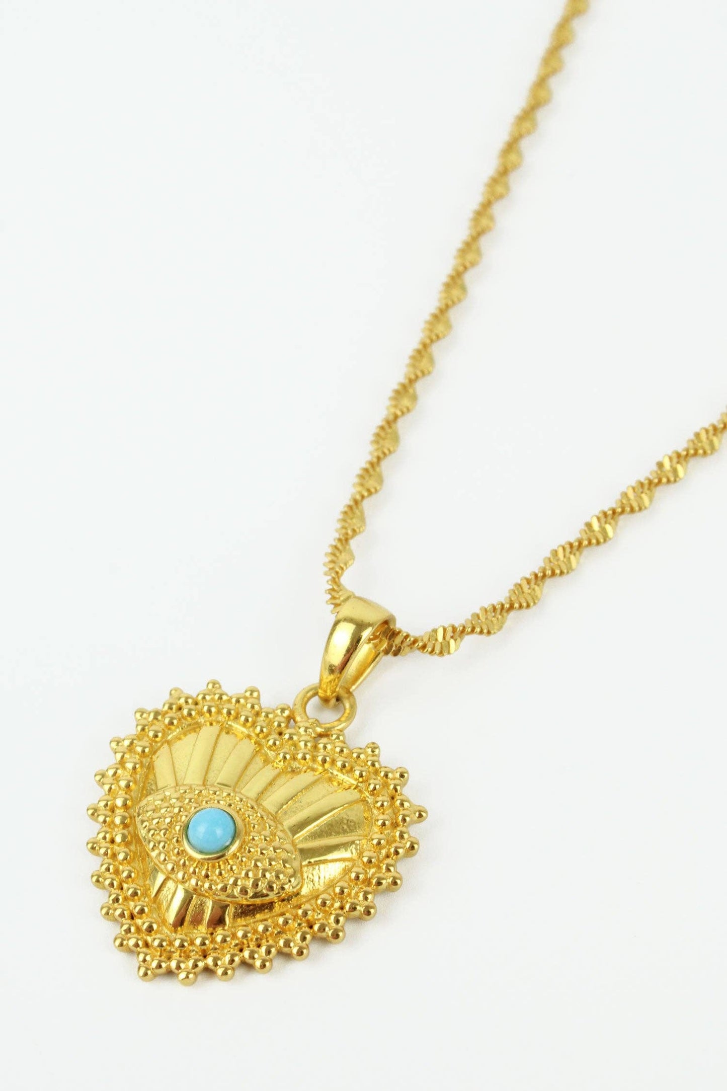 Gold and Turquoise Heart Pendant Necklace