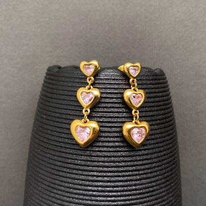 Triple Heart Drop Earrings