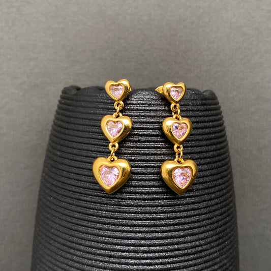 Triple Heart Drop Earrings