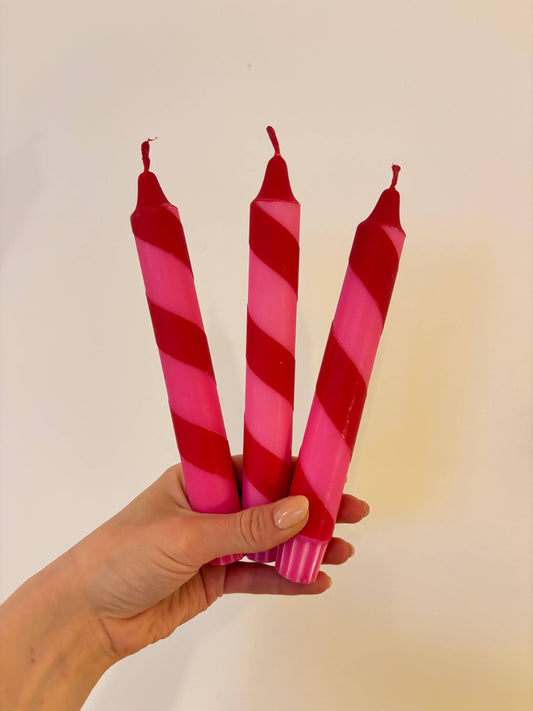Hand Dipped Colourful Red & Pink Stripe Candy Cane Candles