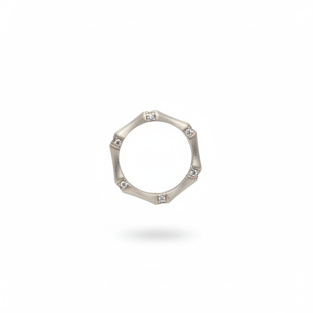 Matt Silver Rhinestone Inlaid Bamboo Ring