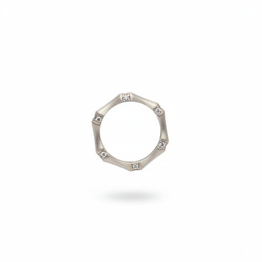 Matt Silver Rhinestone Inlaid Bamboo Ring