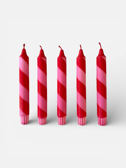 Hand Dipped Colourful Red & Pink Stripe Candy Cane Candles