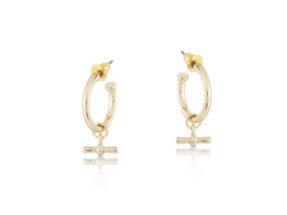 Gold T-bar Tiny Hoop Earrings