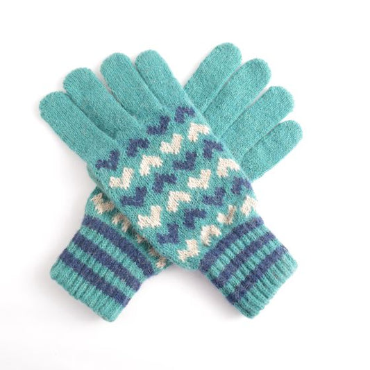 Hearts Gloves - Teal