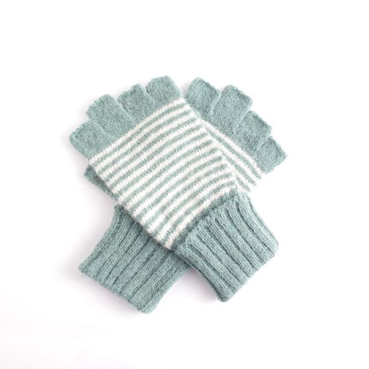 Fingerless Striped Gloves - Duck Egg