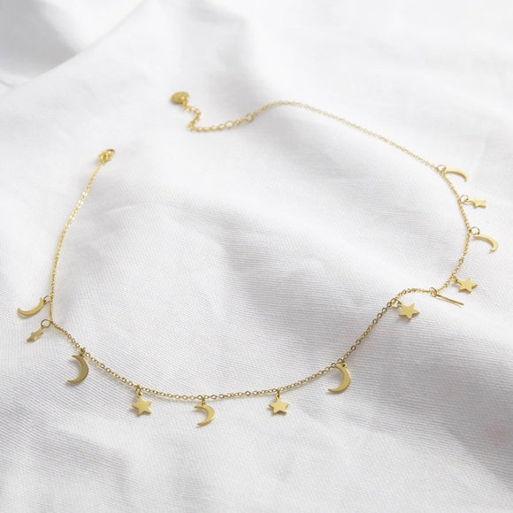 Star and Moon Necklace - Gold