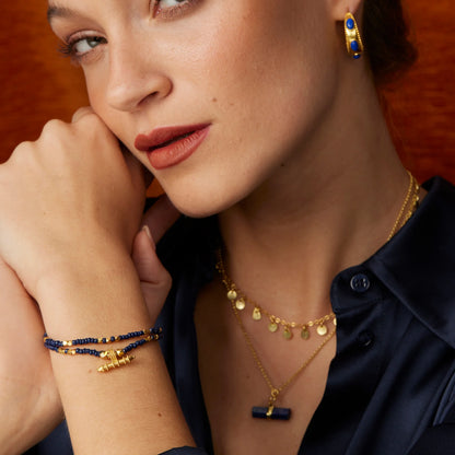 Beaded Bracelet Set Green Navy