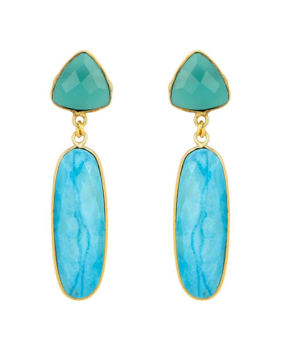 Tallulah Turquoise earrings with gold accents on a white background