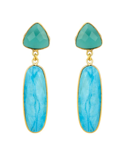 Tallulah Turquoise earrings with gold accents on a white background