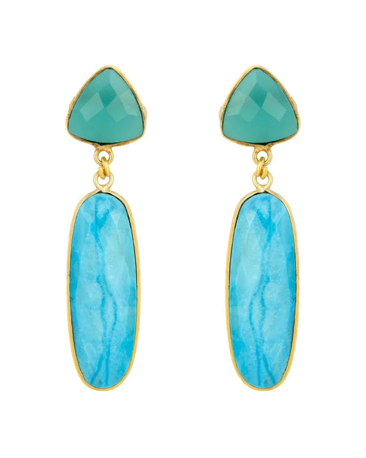 Tallulah Turquoise earrings with gold accents on a white background