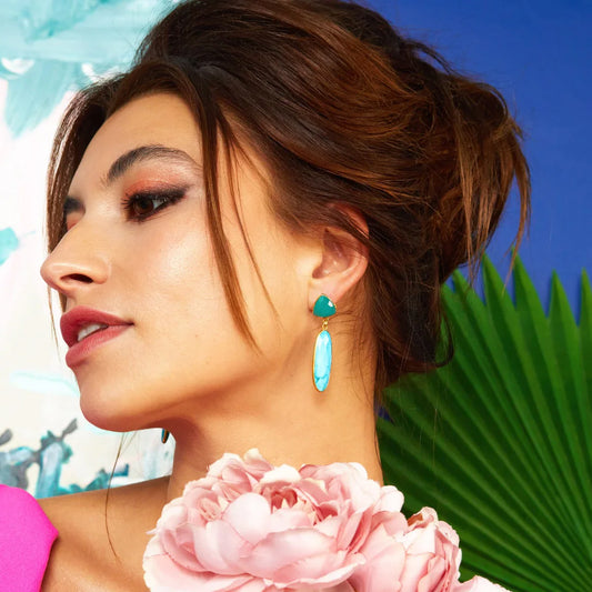 Boucles d'oreilles pendantes longues turquoise et vertes