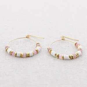 Stone Hoop Earrings - Pink