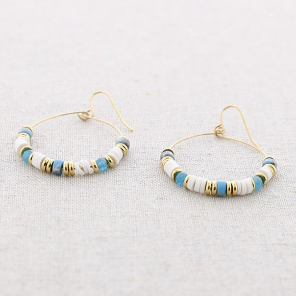 Stone Hoop Earrings - Turquoise