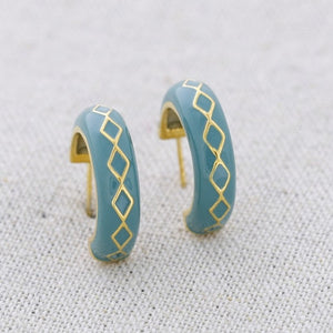 Boucles d'oreilles en émail avec détails en diamant - Turquoise