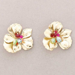 Beaded Metal Flower Earrings