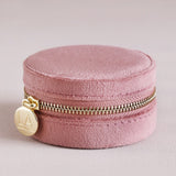 Pink Velvet Round Travel Jewellery Case