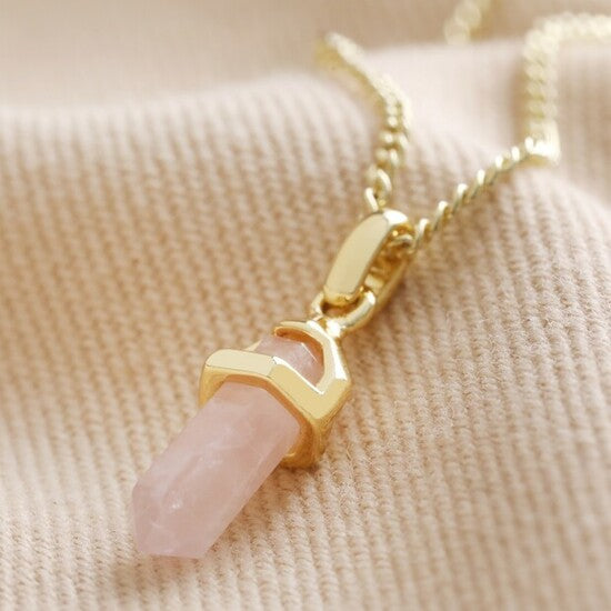 Rose Quartz pendant necklace - Gold