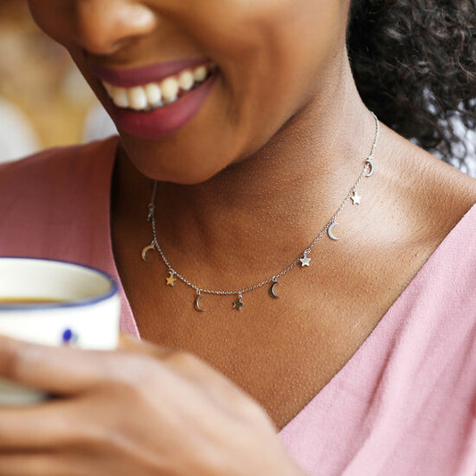 Star and Moon Necklace - Silver