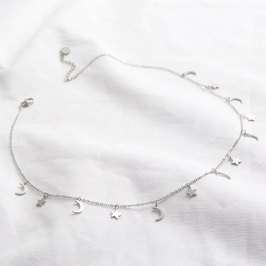 Star and Moon Necklace - Silver